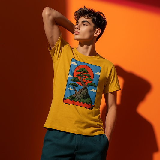 Eternal Bonsai Vintage Art Tee – Japanese Sun & Nature Graphic