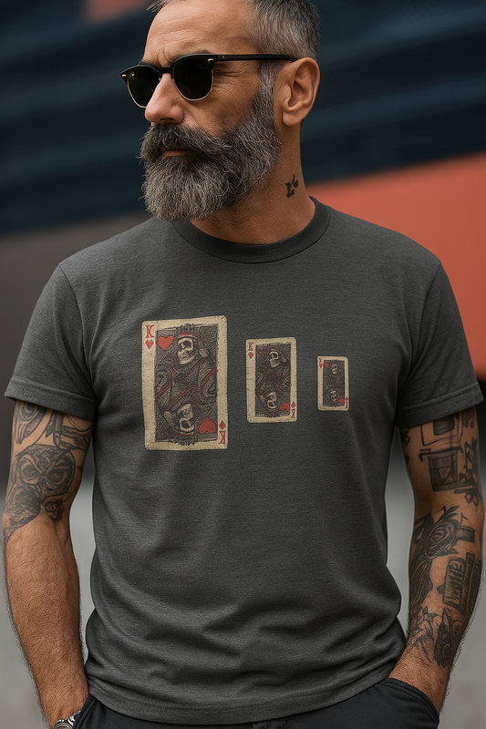King of the Damned Tee – Gothic Skull Playing Card Design